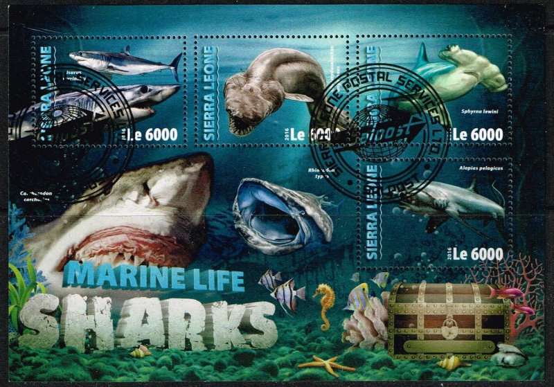 Sierra Leone 2016,Sc.# used,  Marine Life - Sharks