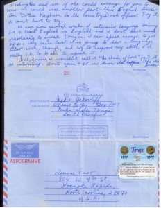 Tonga 1977 SC# C219 Cover with letter inside SAFL