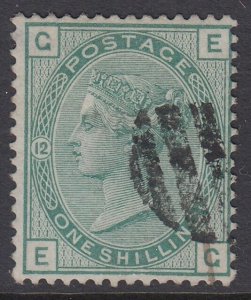 SG 150 1/- green plate 12. Very fine used part numeral, leaving Queens...