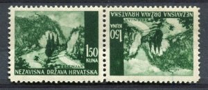 CROATIA; 1940s early WWII pictorial issue fine MINT MNH TETE-BECHE Pair, 1.50k