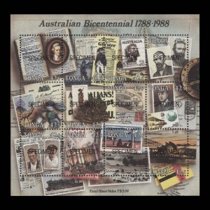 Tonga 1988 (MNH) Australian Bicentennial SPECIMEN miniature sheet ...