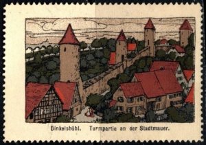 Vintage Germany Poster Stamp Dinkelsbühl Tower Section On The City Wall