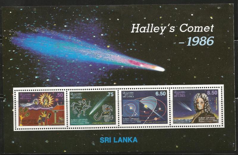 SRI LANKA 785a, MINT HINGED, SOUVENIR SHEET OF 4 STAMPS, HALLEY'S COMET