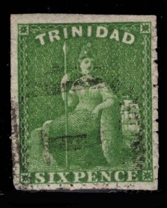 MOMEN: TRINIDAD SG #35 PIN PERF 12.5 YELLOW GREEN 1859 USED VF+ £250 LOT #69022*