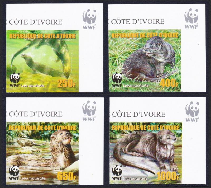 Ivory Coast WWF Speckle-throated Otter 4v Reprint Top Right Corners