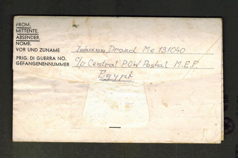 1946 Egypt MELF Germany Prisoner of War  POW Ltr Cover to Paraguay Antonio Aerts