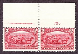 US 286 2c Trans-Mississippi Mint Plate #708 Top Pair F OG NH SCV $160