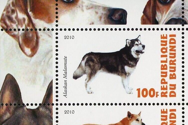 Alaskan Malamute Chow Chow Stamp Dog Pet Souvenir Sheet of 4 Mint NH