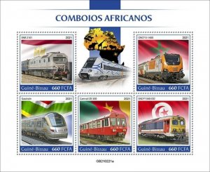 Guinea-Bissau - 2021 African Trains on Stamps - 5 Stamp Sheet - GB210221a