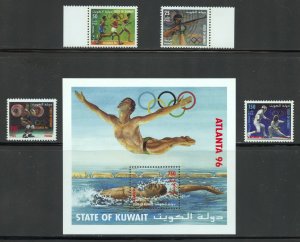 Kuwait Scott 1333-36 MNHOG - 1996 Atlanta Olympics Issue w/SS - SCV $158.20