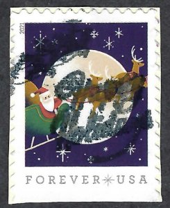 United States #5647 Forever (55¢) Santa, Sleigh & Reindeer. On paper. Used