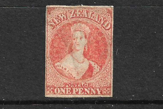 NEW ZEALAND 1862-64 1d CARMINE VERMILLION  FFQ  IMPERF MH  CP A1E4  SG 35 CHALON