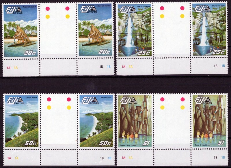 ZAYIX Fiji 527-530 MNH Gutter Pairs EXPO '85 Scenic Views Landmarks 051023SM36