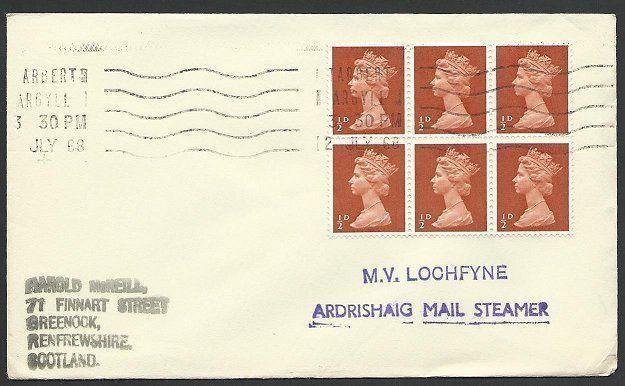 GB SCOTLAND 1968 cover M.V. LOCHFYNE, ARDRISHAIG MAIL STEAMER cachet.......48245