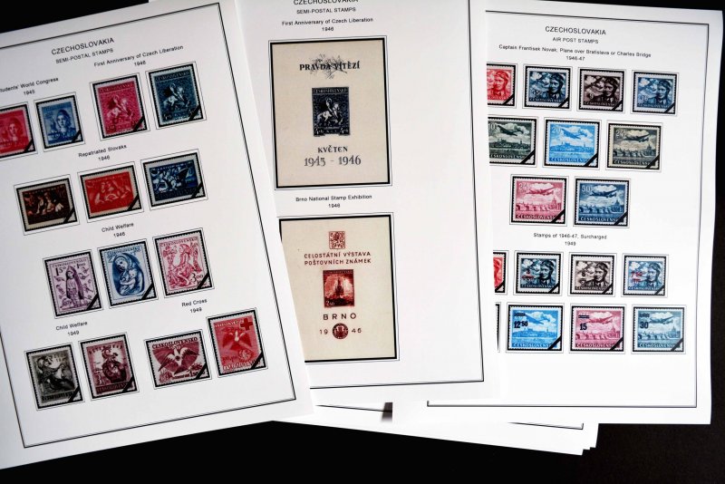 COLOR PRINTED CZECHOSLOVAKIA 1945-1955 STAMP ALBUM PAGES (52 illustrated pages)