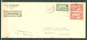 ST. MARTIN (GUADEL.)  1938 RARE BUSINESS FIRST FLIGHT AIR COVER...#73x2 & #88