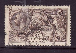 Great Britain-Sc#179-used 2sh6p olive brown-Britannia-Horses- few short perfs-KG