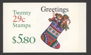 1994 US Scott#BK218 (2872a x2) 29c Christmas Stocking Booklet of 20 Unopened MNH