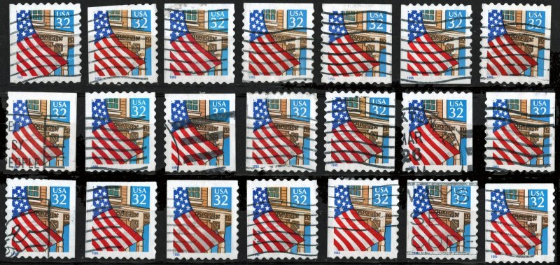 SC#2920b 32¢ Flag Over Porch Booklet Singles (1995) Used Lot of 21 Stamps