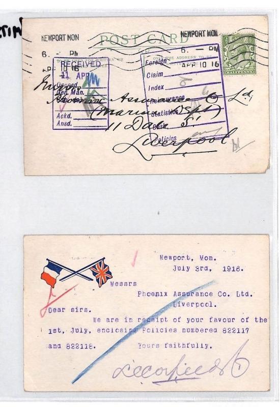 GB WW1 PATRIOTIC Postcards{2} Newport Marine Dept Liverpool FLAGS PTS 1916 BM175