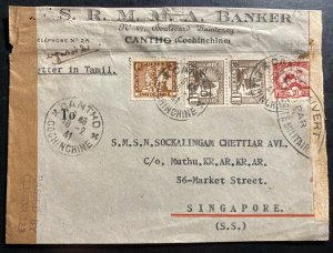 1941 Cantho Vietnam Cochina Indochina Commercial Censored Cover to Singapore