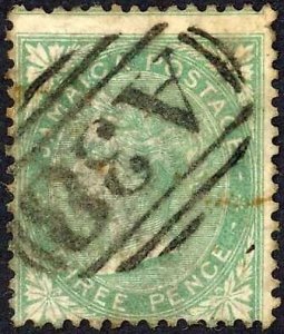 Jamaica SG3 3d Green Wmk Pineapple Corner crease Ewarton (now Falmouth) A38 Pmk