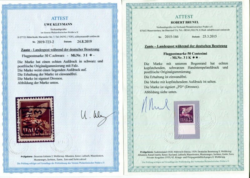 GERMANY OCCUPATION WW2 ZANTE OUTSTANDING COLLECTION ALL WITH VALID CERTIFICATES