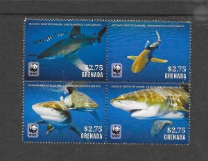 FISH - GRENADA #4021 SHARKS  WWF MNH