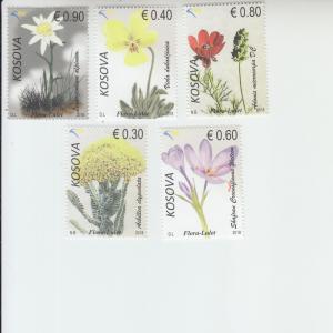 2018  Kosovo Flowers  (5) (Scott 385-89) MNH