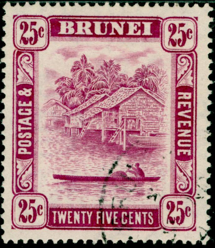 BRUNEI SG87b, 25c deep claret, FINE USED. CDS.  Cat £15. PERF 141½ x 13½.