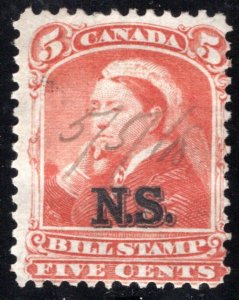 NSB6 van Dam, Nova Scotia Bill Stamp, 5c, Used, MS date cancel, Canada