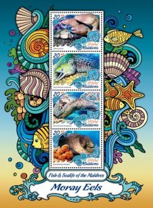 MALDIVES - 2016 - Moray Eels - Perf 4v Sheet - Mint Never Hinged