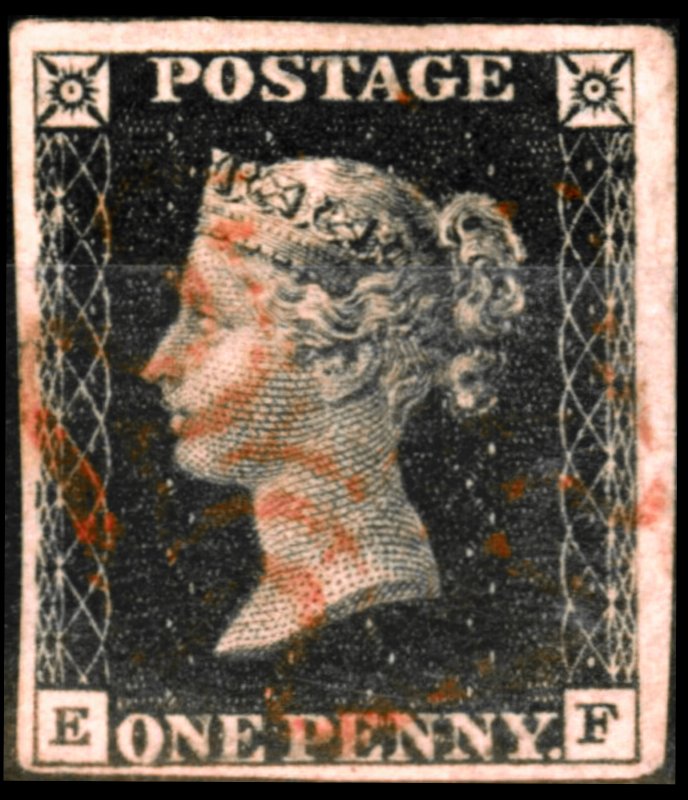 Great Britain Penny Black EF Four Margins