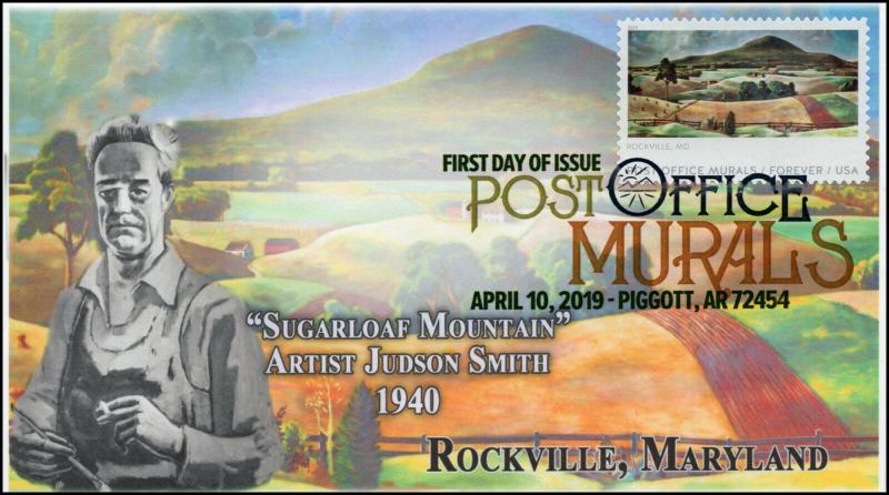 19-074, 2019, Post Office Murals, Digital Color  Postmark, FDC, Sugarloaf Mounta