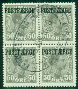 DENMARK #Q8 (PF6) 50ore light gray, Block of 4, used, VF, Facit $115.00+