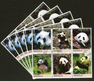 Angola 2000 Giant Panda Wild Life Animal Fauna Setenant BLK/6 Cancelled X5 # ...