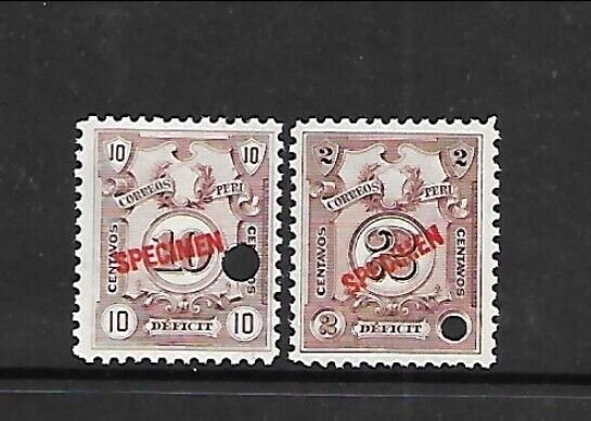 PERU Sc J50A-B NH issue of 1909 - POSTAGE DUE SET W/SPECIMEN