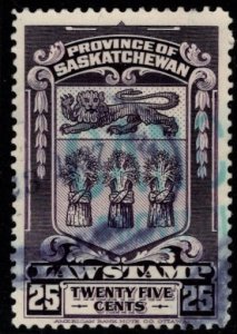 1938 Canada Revenue 25 Cents Province of Saskatchewan Law Stamp Used
