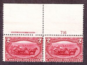 US 286 2c Trans-Mississippi Mint Plate #716 Top Pair Avg OG NH SCV $160