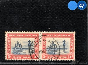 SOUTH WEST AFRICA Stamps 1d Cape Cross Pair Windhoek CDS 1934 Used BLBLUE47