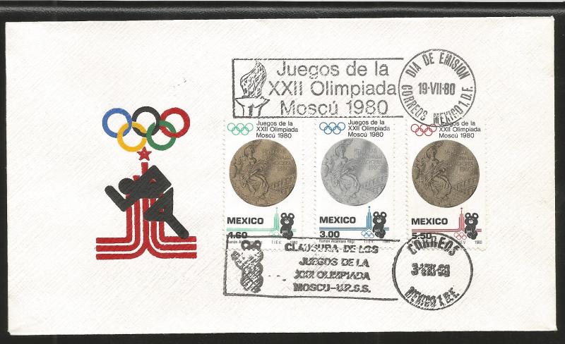 J) 1980 MEXICO, XXII OLYMPIAD GAMES MOSCOW, GOLD, SILVER AND BRASS MEDALS, MULTI