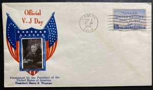 1945 Lomita Ca USA Patriotic cover Official VJ Day President Harry Truman