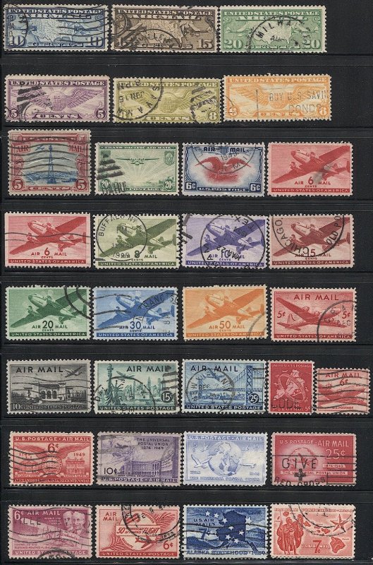 US 1926-1959 - 31 Different Used Airmail stamps, F-VF, BIN $7.50