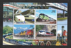 SE)1998 NIGER, TRAINS AND LOCOMOTIVES OF THE WORLD, SS, MNH