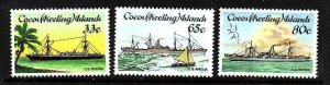 Cocos (Keeling) Is.-Sc#129-31-unused NH set-Cable-laying Ships-1985-