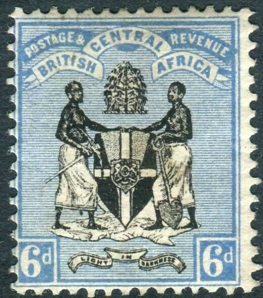 BRITISH CENTRAL AFRICA-1895 6d Black & Blue. A lightly mounted mint exmple Sg 24