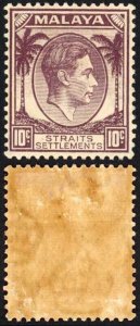 Straits Settlements SG284 KGVI 10c Dull Purple M/M Cat 16 pounds