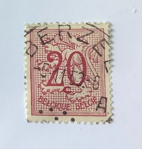 Belgium 1951  Scott 409 used  -  20c, Lion rampant, Coat of Arms, Numeral