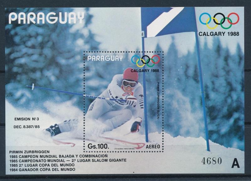 [60907] Paraguay 1987 Olympic games Calgary Pirmin Zurbriggen A Sheet MNH