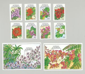 Antigua #1127-1136 Flowering Trees 8v & 2v S/S Imperf Proofs